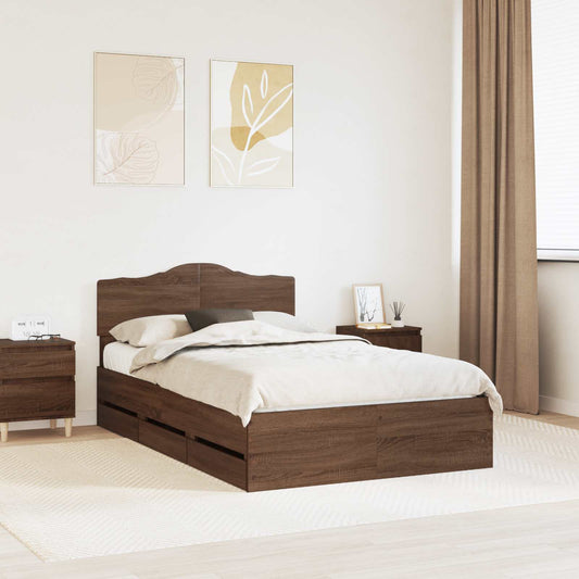 vidaXL Bed Frame with Drawer Brown Oak 120 x 190 cm Engineer Wood