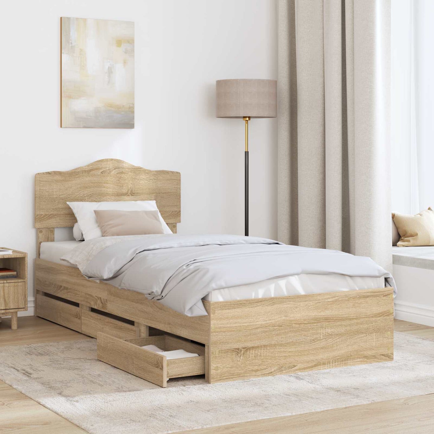 vidaXL Bed Frame with Drawer Sonoma Oak 100 x 200 cm Engineer Wood