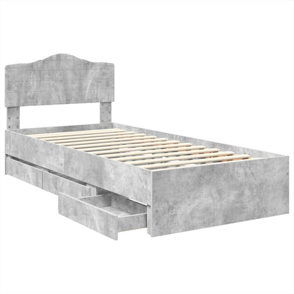 vidaXL Bed Frame with Drawer Concrete Grey 90 x 200 cm Engineer Wood