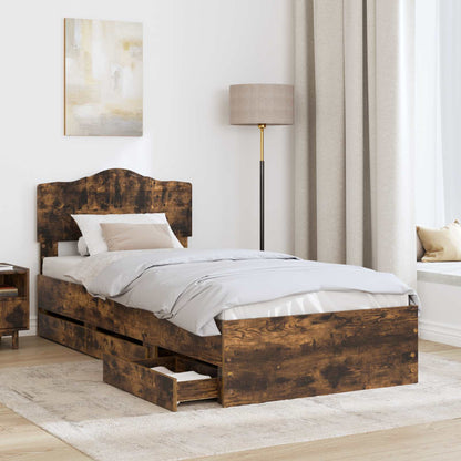 vidaXL Bed Frame with Drawer Smoked Oak 90 x 200 cm Engineer Wood