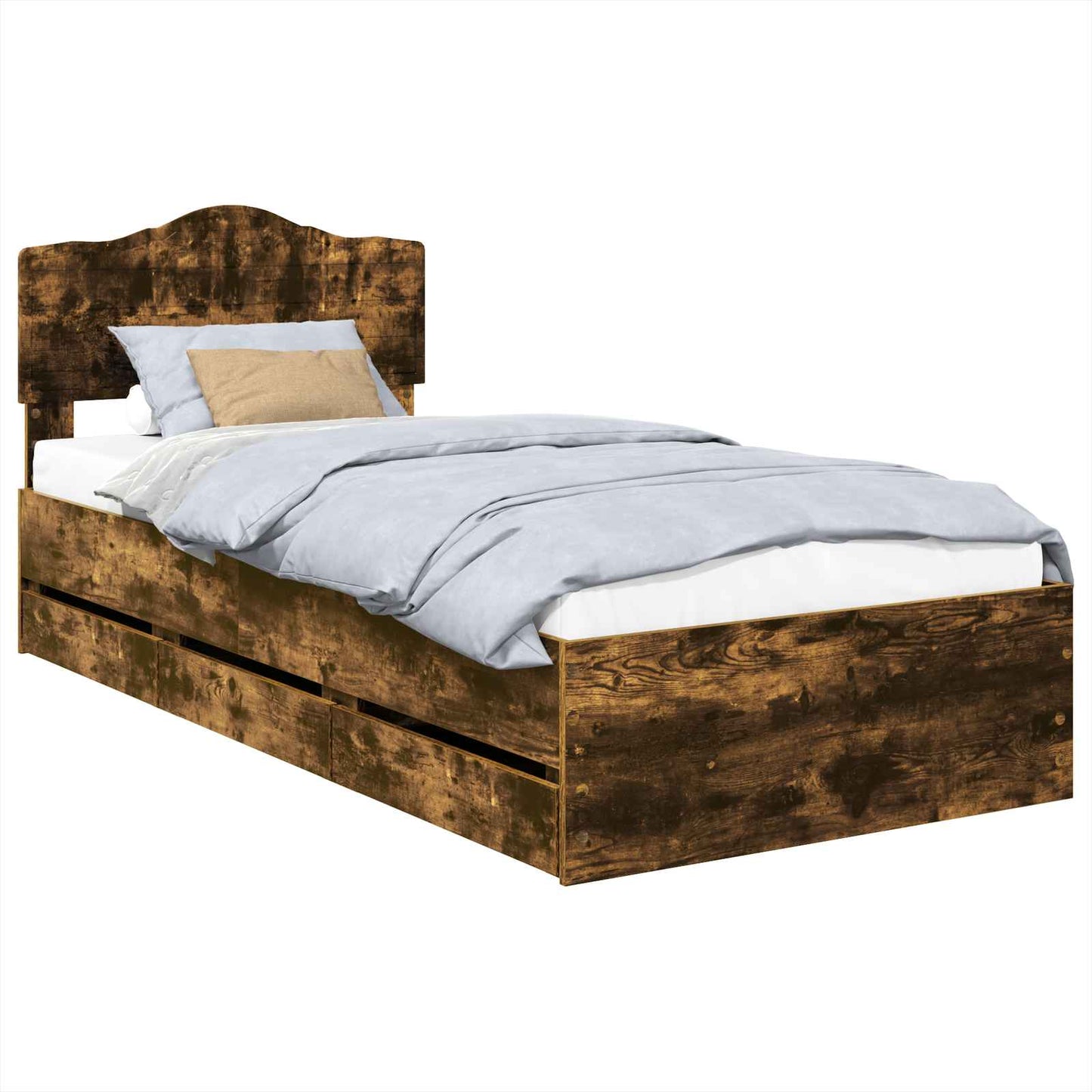 vidaXL Bed Frame with Drawer Smoked Oak 90 x 200 cm Engineer Wood