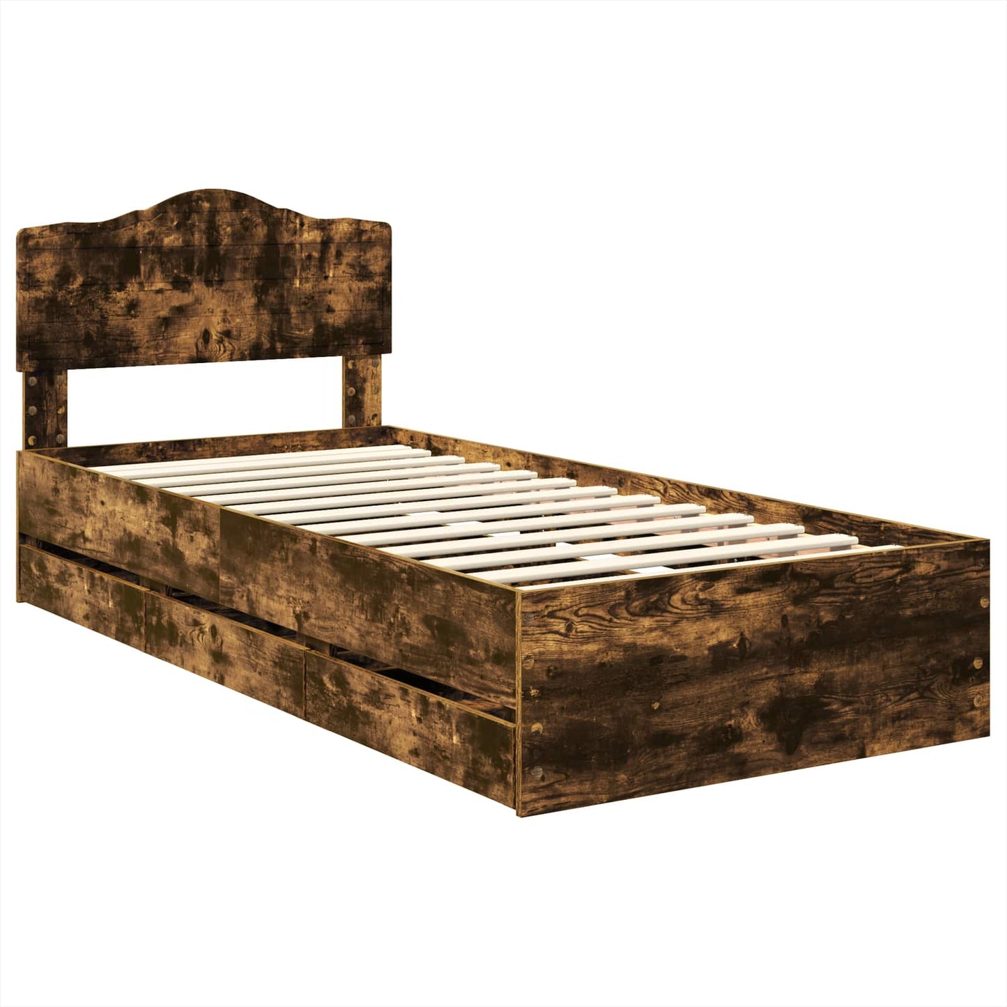 vidaXL Bed Frame with Drawer Smoked Oak 90 x 200 cm Engineer Wood