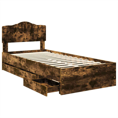 vidaXL Bed Frame with Drawer Smoked Oak 90 x 200 cm Engineer Wood