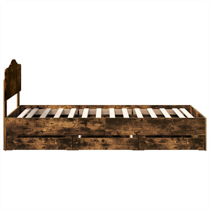 vidaXL Bed Frame with Drawer Smoked Oak 90 x 200 cm Engineer Wood