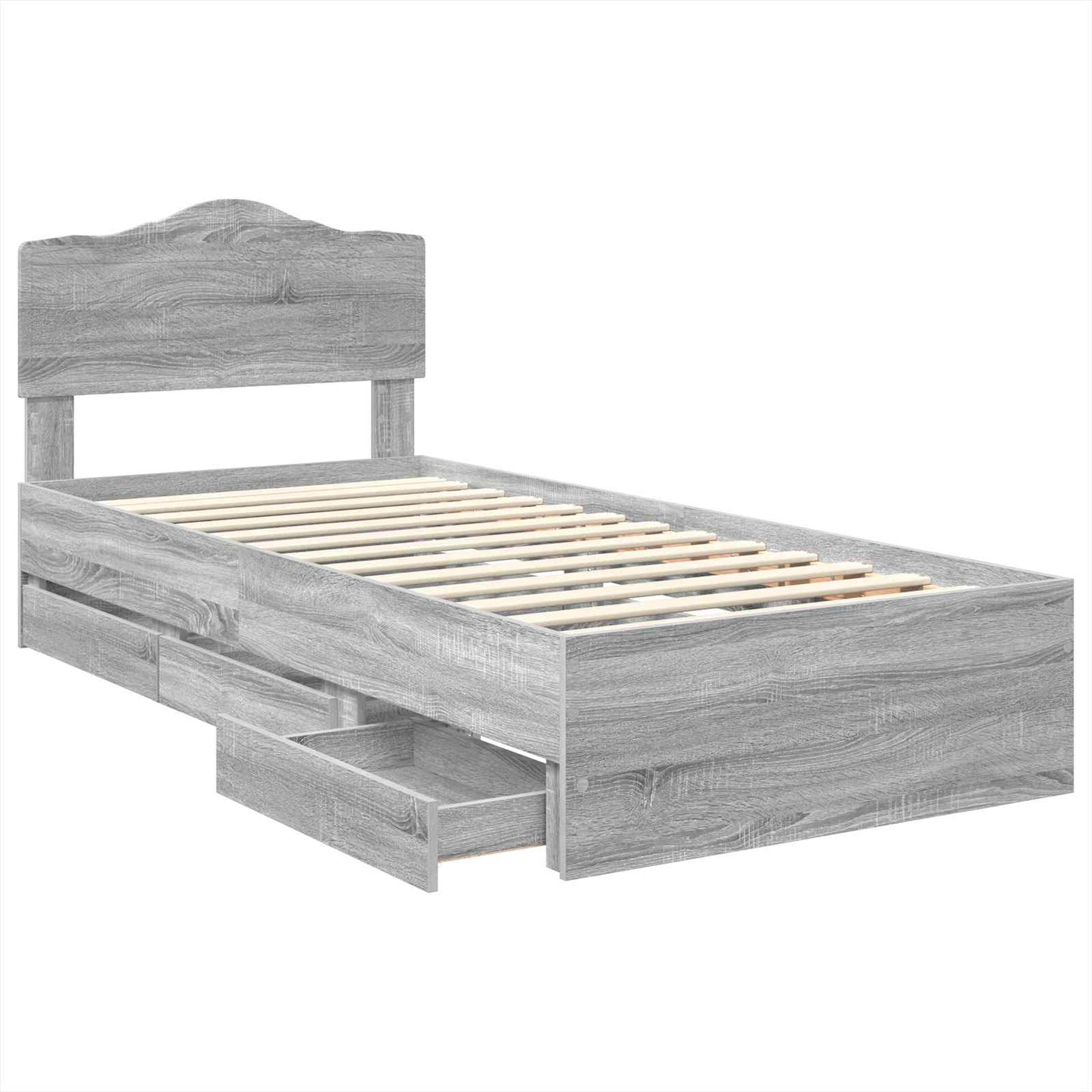 vidaXL Bed Frame with Drawer Grey Sonoma 90 x 200 cm Engineer Wood