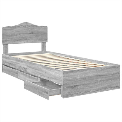 vidaXL Bed Frame with Drawer Grey Sonoma 90 x 200 cm Engineer Wood