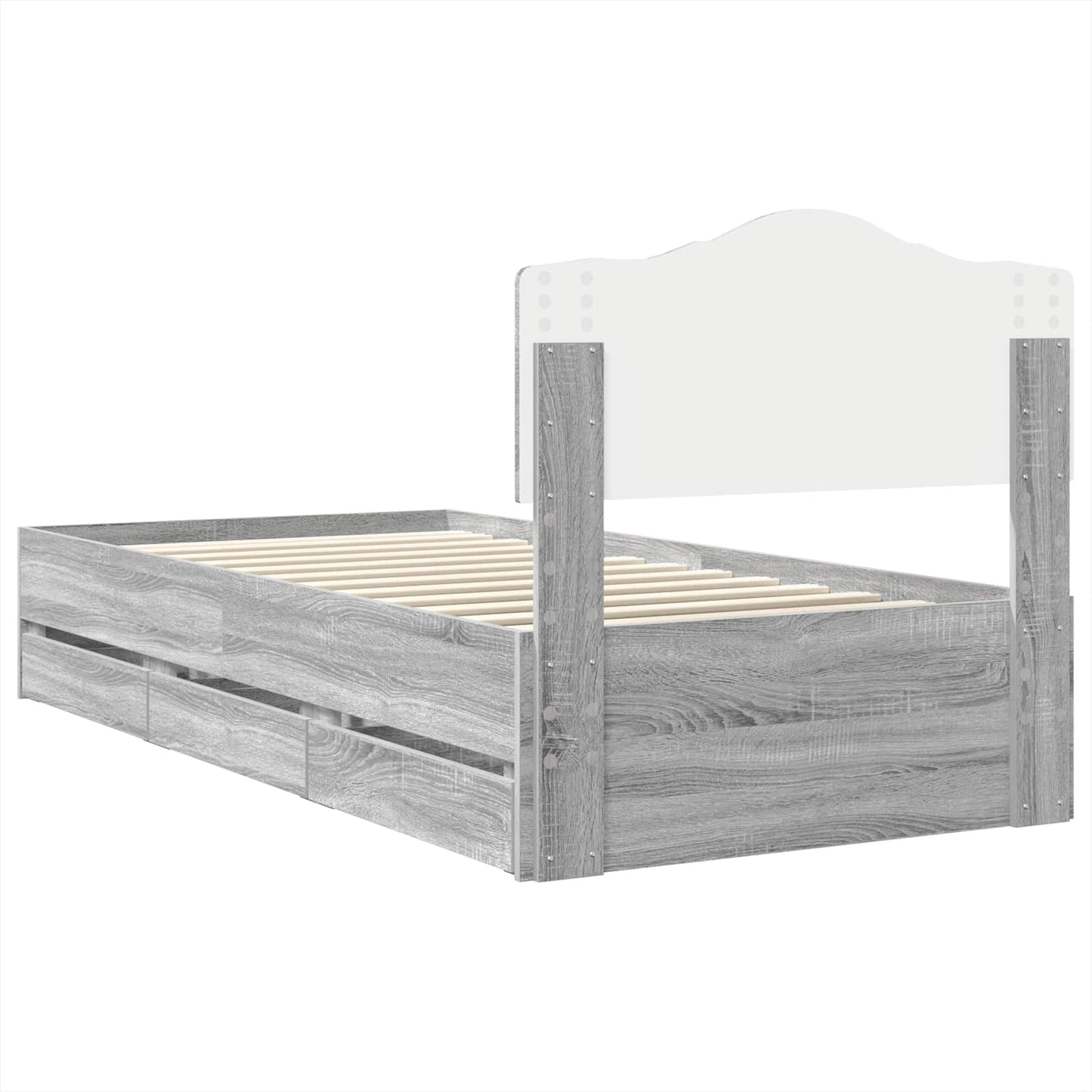 vidaXL Bed Frame with Drawer Grey Sonoma 90 x 200 cm Engineer Wood
