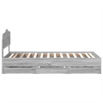 vidaXL Bed Frame with Drawer Grey Sonoma 90 x 200 cm Engineer Wood