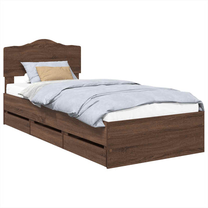 vidaXL Bed Frame with Drawer Brown Oak 90 x 200 cm Engineer Wood