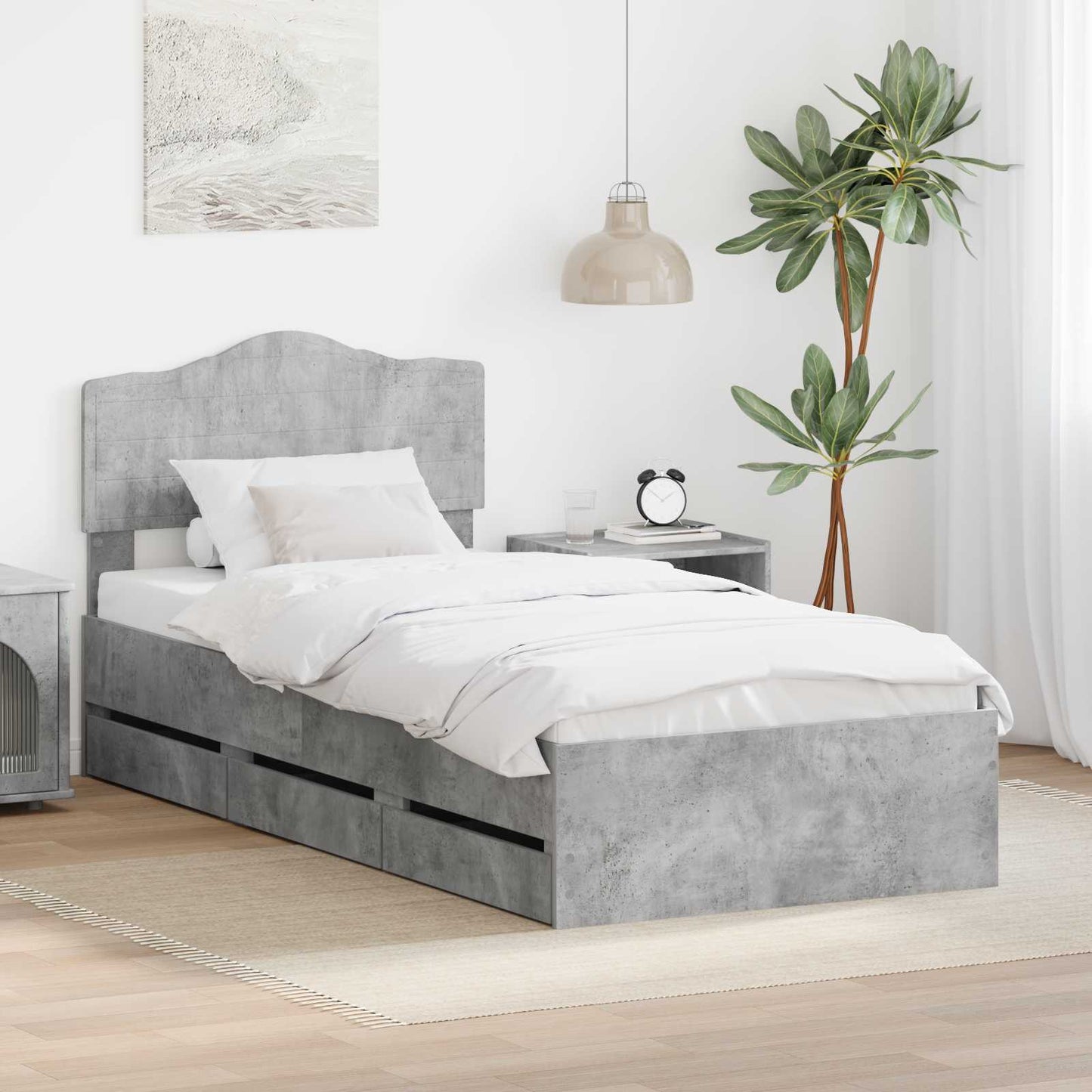 vidaXL Bed Frame with Drawer Concrete Grey 90 x 190 cm Engineer Wood