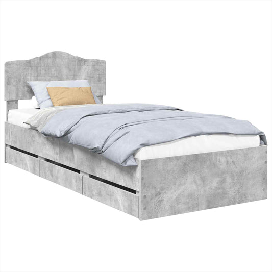 vidaXL Bed Frame with Drawer Concrete Grey 90 x 190 cm Engineer Wood
