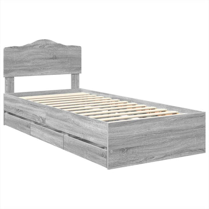 vidaXL Bed Frame with Drawer Grey Sonoma 90 x 190 cm Engineer Wood