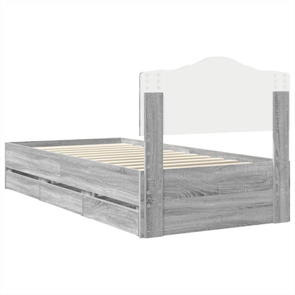 vidaXL Bed Frame with Drawer Grey Sonoma 90 x 190 cm Engineer Wood