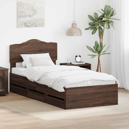 vidaXL Bed Frame with Drawer Brown Oak 90 x 190 cm Engineer Wood
