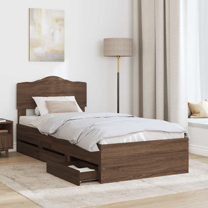 vidaXL Bed Frame with Drawer Brown Oak 90 x 190 cm Engineer Wood