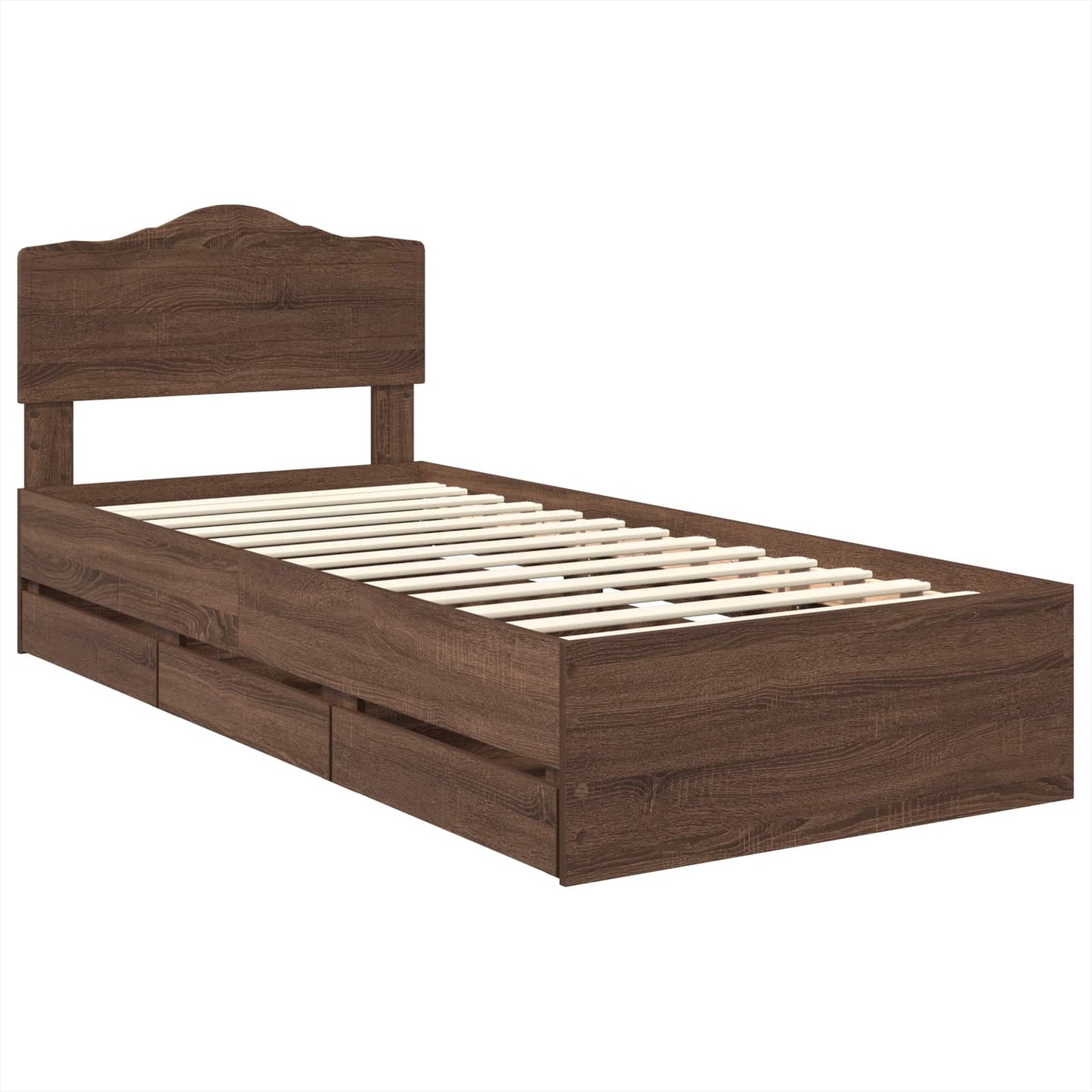 vidaXL Bed Frame with Drawer Brown Oak 90 x 190 cm Engineer Wood