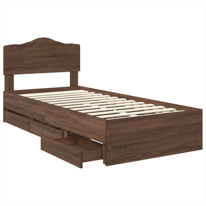 vidaXL Bed Frame with Drawer Brown Oak 90 x 190 cm Engineer Wood
