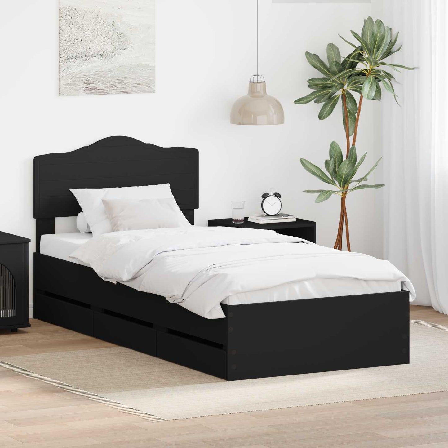 vidaXL Bed Frame with Drawer Black 75 x 190 cm Engineer Wood