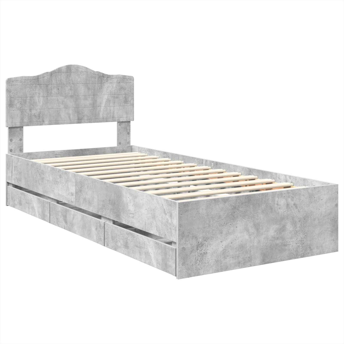 vidaXL Bed Frame with Drawer Concrete Grey 75 x 190 cm Engineer Wood