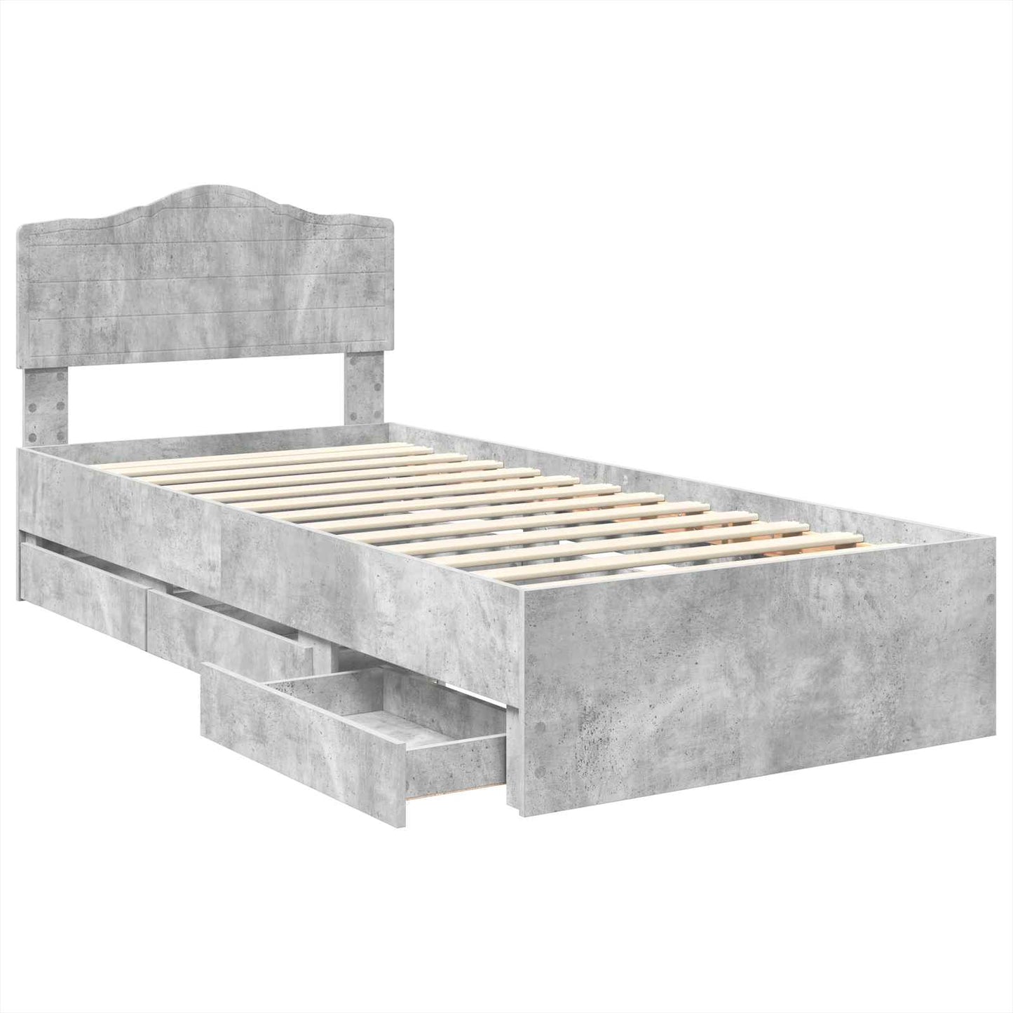 vidaXL Bed Frame with Drawer Concrete Grey 75 x 190 cm Engineer Wood