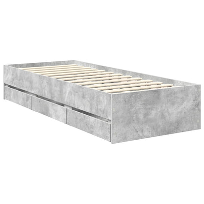vidaXL Bed Frame with Drawer Concrete Grey 75 x 190 cm Engineer Wood
