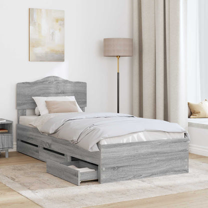 vidaXL Bed Frame with Drawer Grey Sonoma 75 x 190 cm Engineer Wood