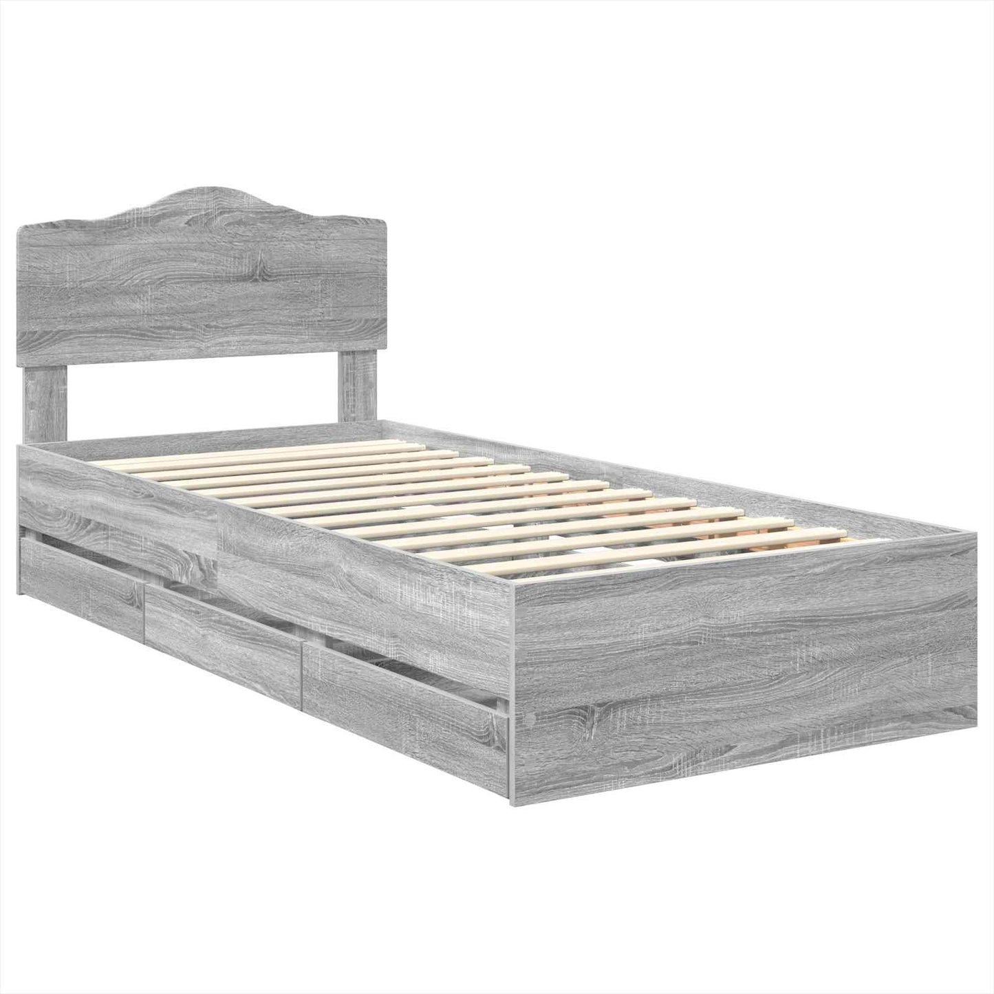 vidaXL Bed Frame with Drawer Grey Sonoma 75 x 190 cm Engineer Wood