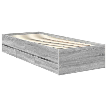 vidaXL Bed Frame with Drawer Grey Sonoma 75 x 190 cm Engineer Wood