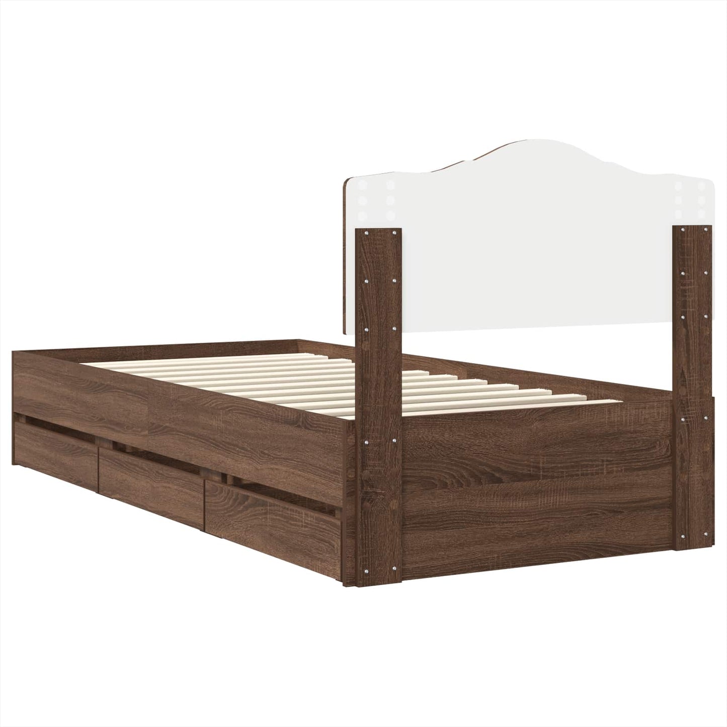 vidaXL Bed Frame with Drawer Brown Oak 75 x 190 cm Engineer Wood
