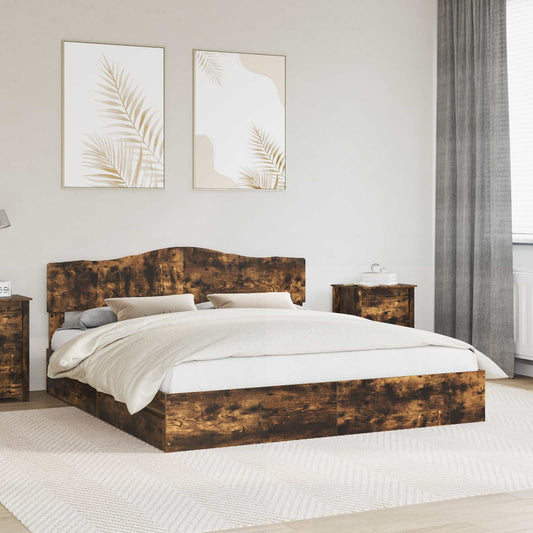 vidaXL Storage Bed with Drawer Smoked Oak 180 x 200 cm Engineered Wood