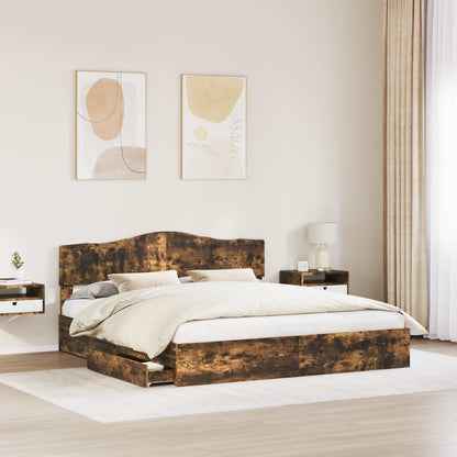 vidaXL Storage Bed with Drawer Smoked Oak 180 x 200 cm Engineered Wood