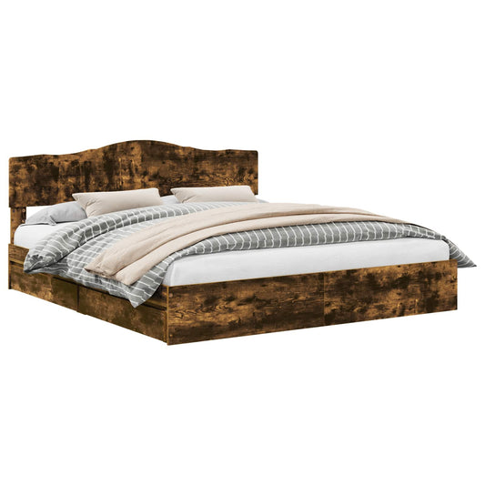 vidaXL Storage Bed with Drawer Smoked Oak 180 x 200 cm Engineered Wood