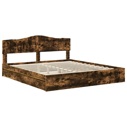 vidaXL Storage Bed with Drawer Smoked Oak 180 x 200 cm Engineered Wood