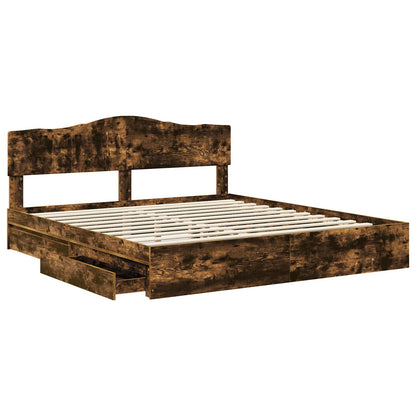 vidaXL Storage Bed with Drawer Smoked Oak 180 x 200 cm Engineered Wood