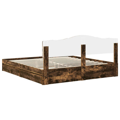vidaXL Storage Bed with Drawer Smoked Oak 180 x 200 cm Engineered Wood