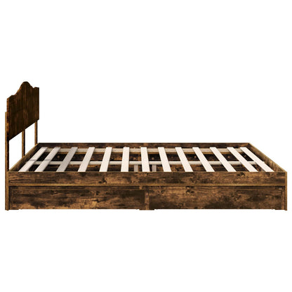 vidaXL Storage Bed with Drawer Smoked Oak 180 x 200 cm Engineered Wood
