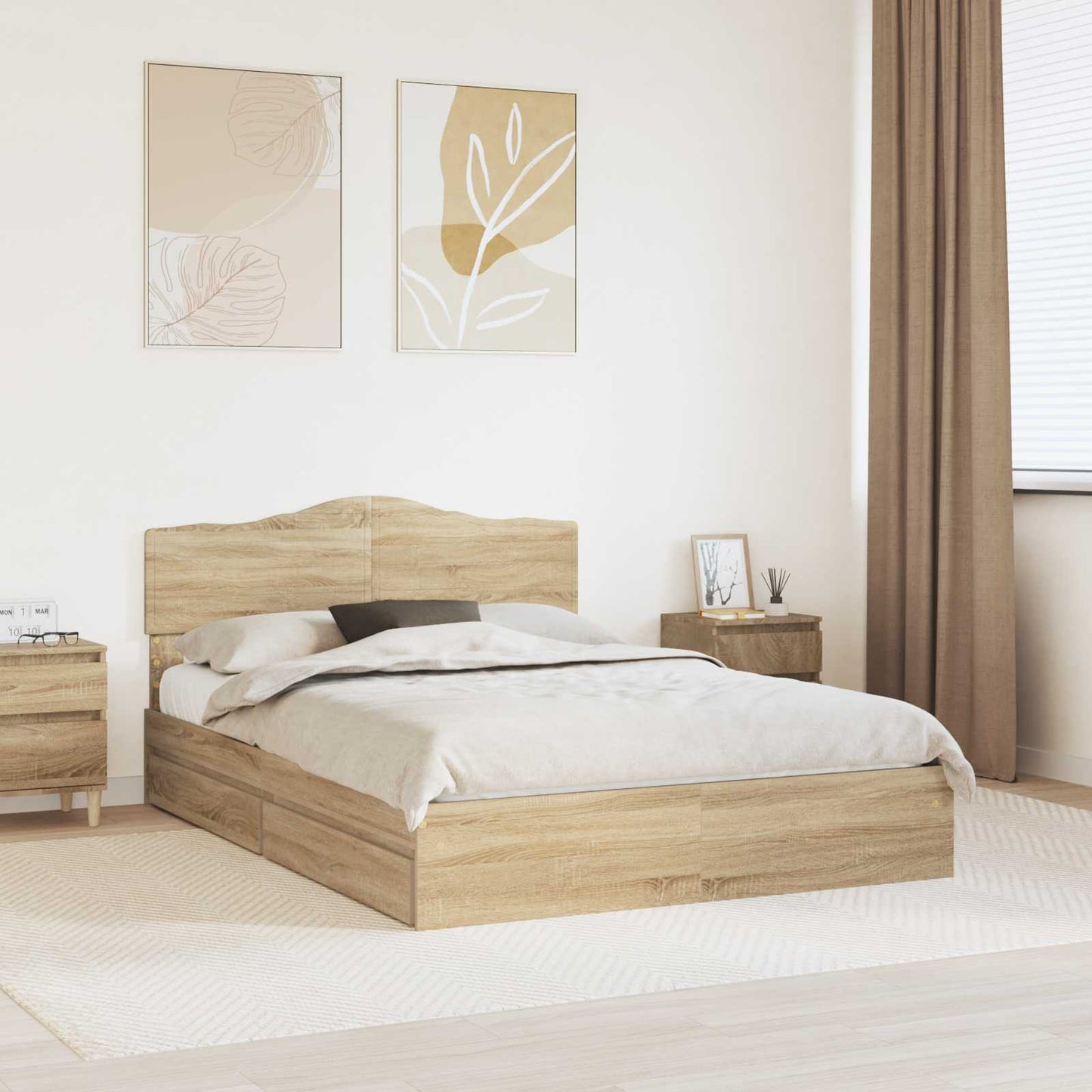 vidaXL Storage Bed with Drawer Sonoma Oak 160 x 200 cm Engineered Wood