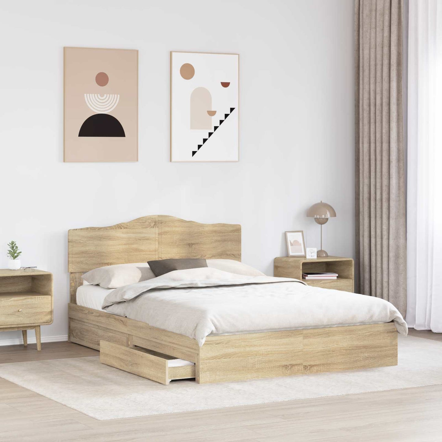 vidaXL Storage Bed with Drawer Sonoma Oak 160 x 200 cm Engineered Wood