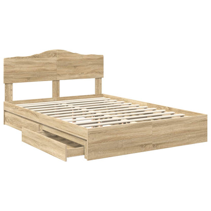 vidaXL Storage Bed with Drawer Sonoma Oak 160 x 200 cm Engineered Wood