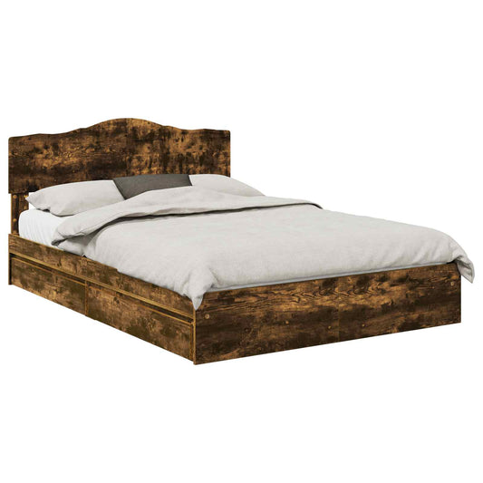 vidaXL Storage Bed with Drawer Smoked Oak 160 x 200 cm Engineered Wood