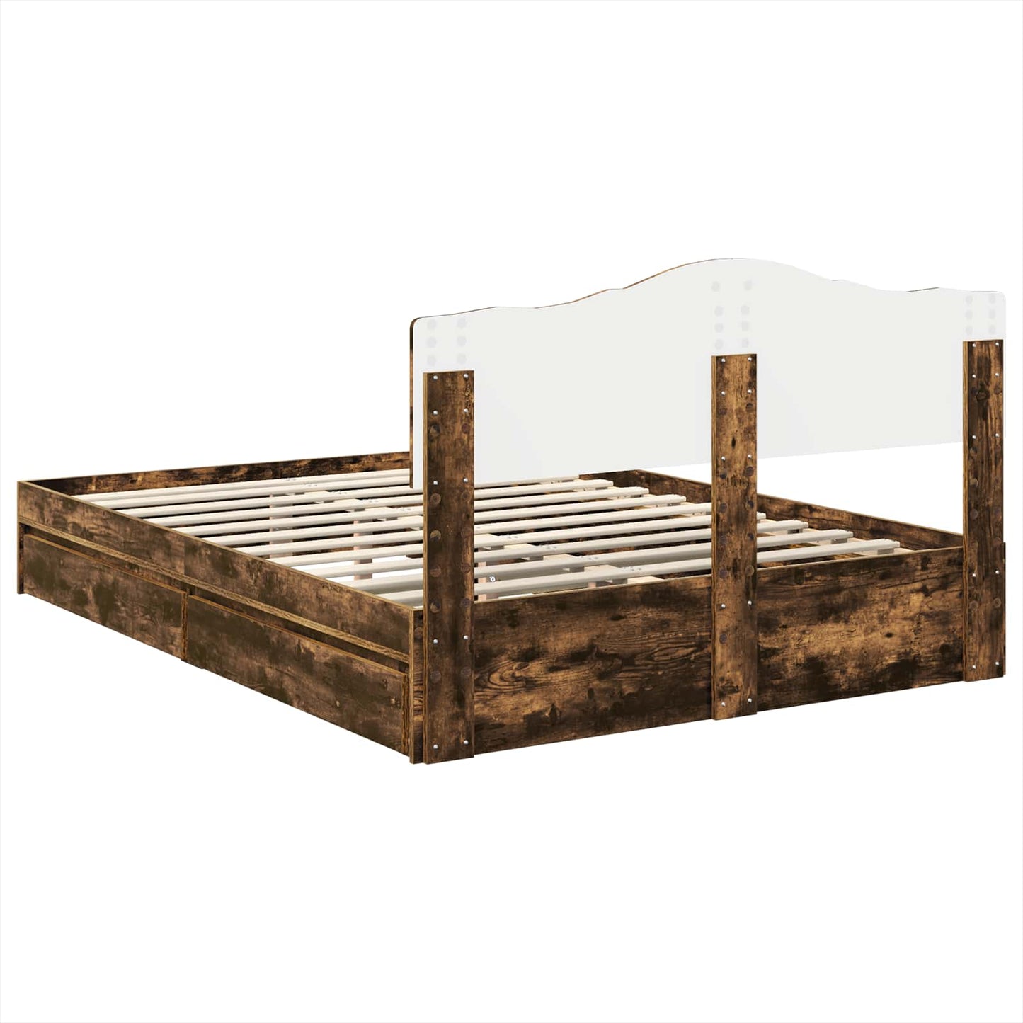 vidaXL Storage Bed with Drawer Smoked Oak 160 x 200 cm Engineered Wood