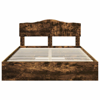 vidaXL Storage Bed with Drawer Smoked Oak 160 x 200 cm Engineered Wood