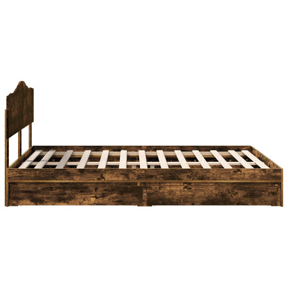 vidaXL Storage Bed with Drawer Smoked Oak 160 x 200 cm Engineered Wood