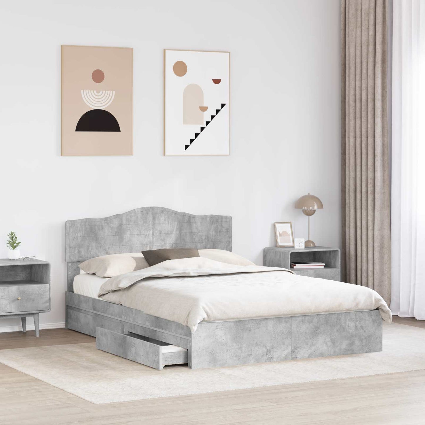 vidaXL Storage Bed Concrete Grey 150 x 200 cm Engineered Wood