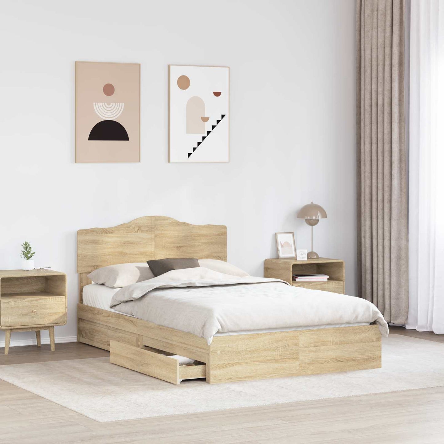 vidaXL Storage Bed with Drawer Sonoma Oak 135 x 190 cm Engineered Wood