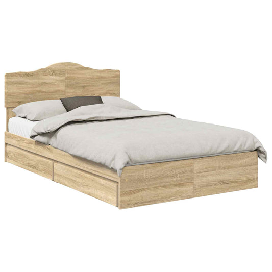 vidaXL Storage Bed with Drawer Sonoma Oak 135 x 190 cm Engineered Wood