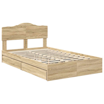vidaXL Storage Bed with Drawer Sonoma Oak 135 x 190 cm Engineered Wood