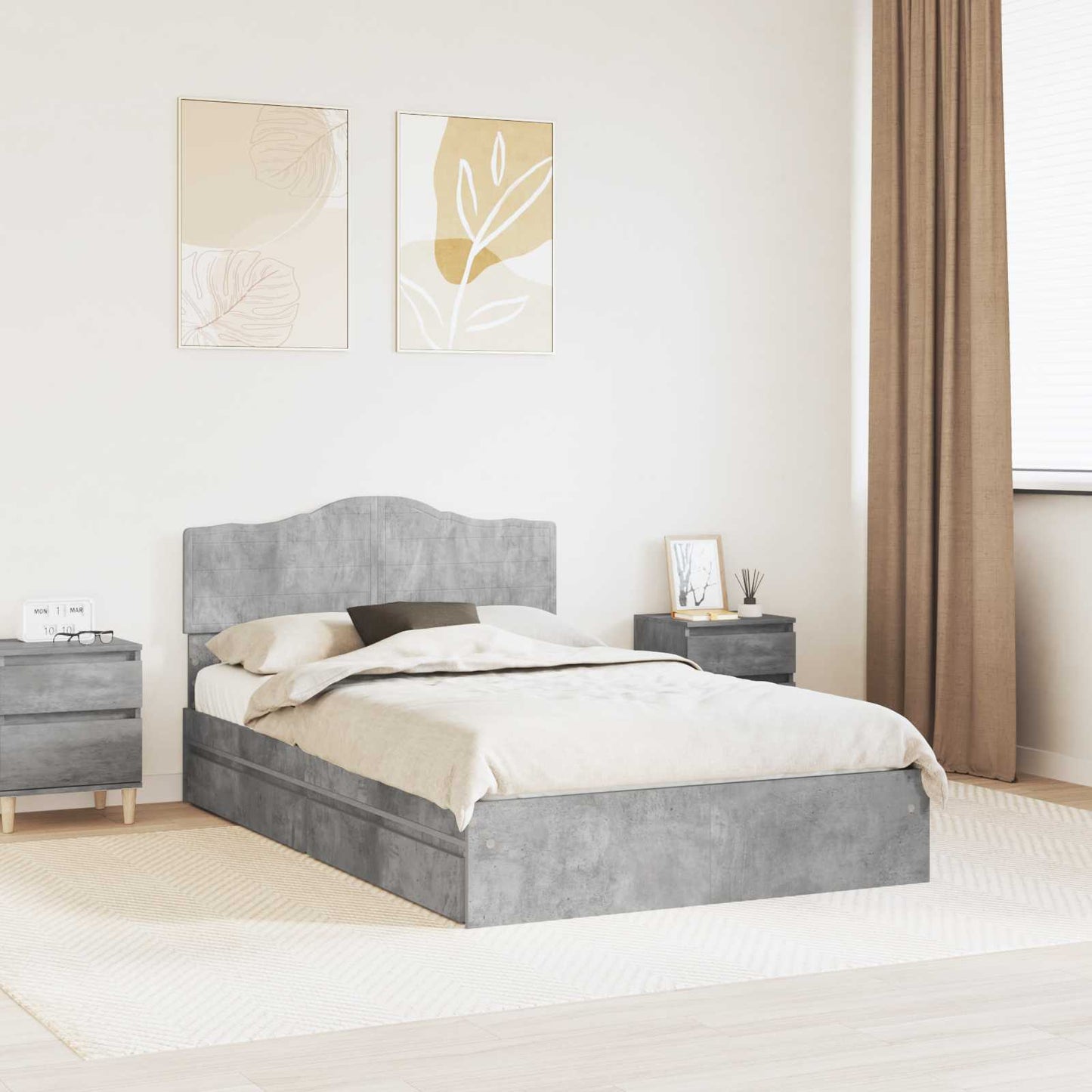 vidaXL Storage Bed Concrete Grey 135 x 190 cm Engineered Wood