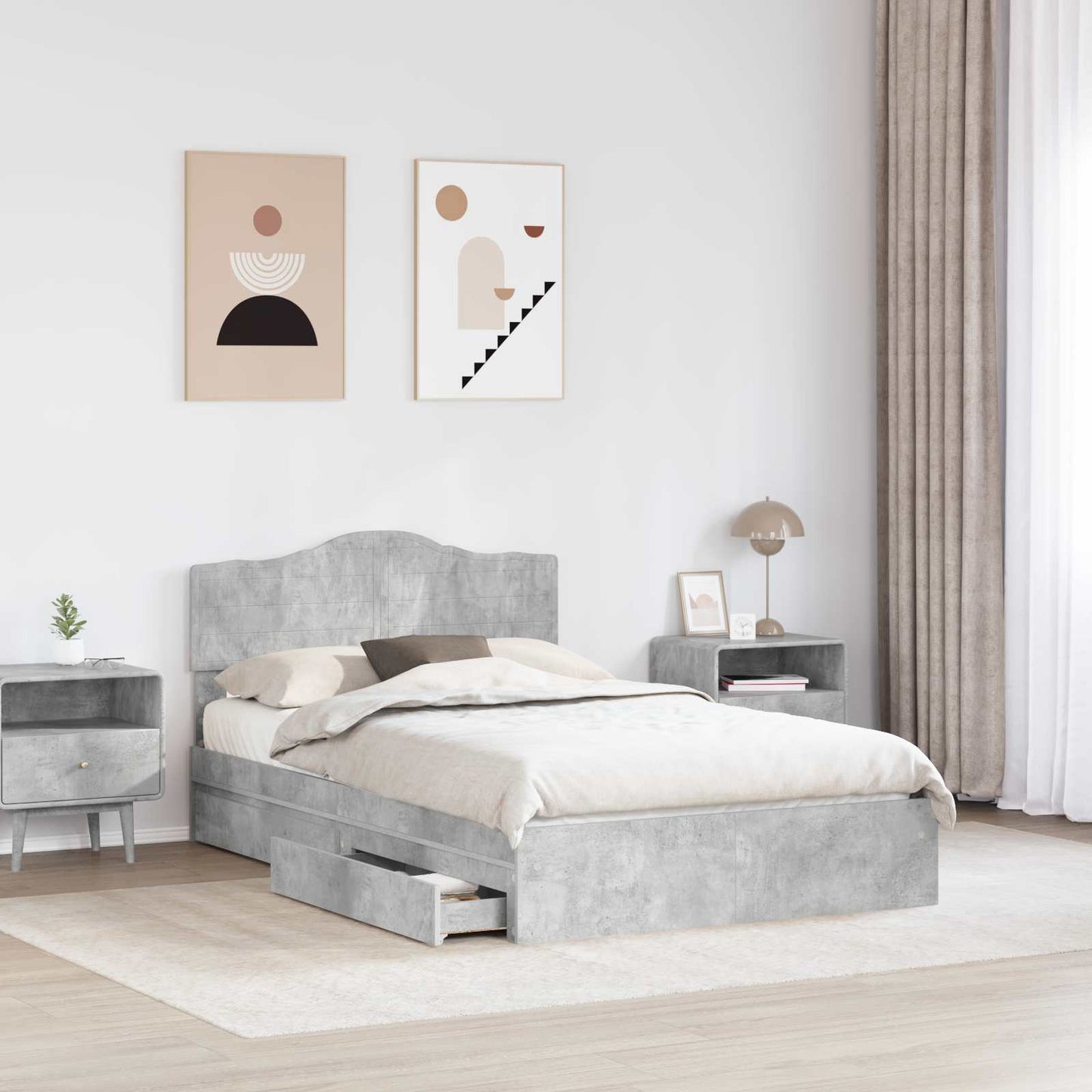 vidaXL Storage Bed Concrete Grey 135 x 190 cm Engineered Wood