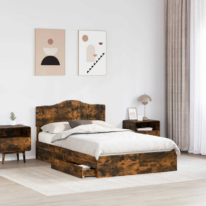 vidaXL Storage Bed with Drawer Smoked Oak 135 x 190 cm Engineered Wood